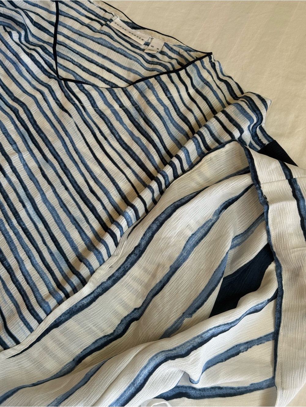 Susan Graver Blue & White Striped Printed Woven Scarf Poncho Top XL Coastal - Picture 8 of 11